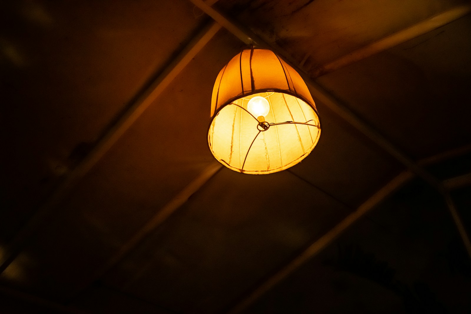 lighted amber lantern overhead